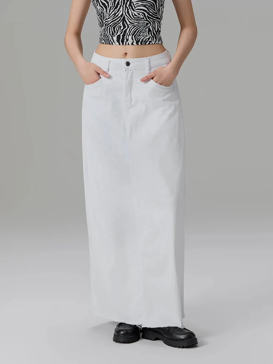 Back-Slit Maxi Jean Skirt