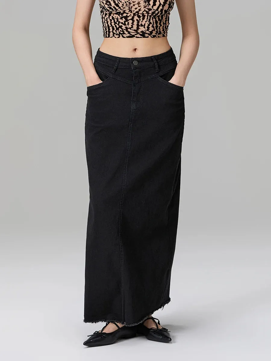 Back-Slit Maxi Jean Skirt
