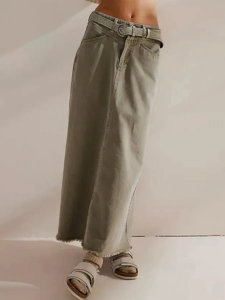Back-Slit Maxi Jean Skirt