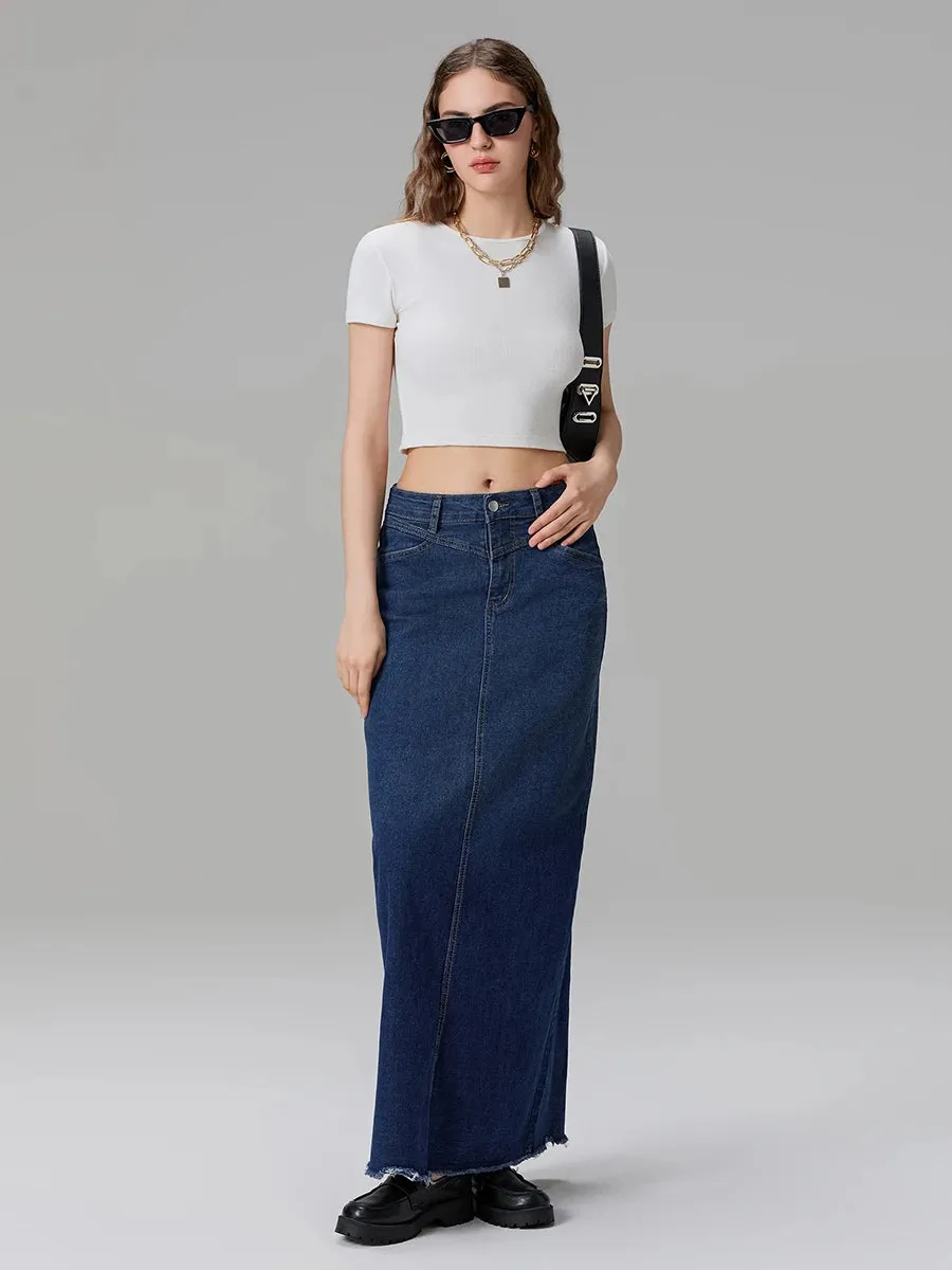 Back-Slit Maxi Jean Skirt