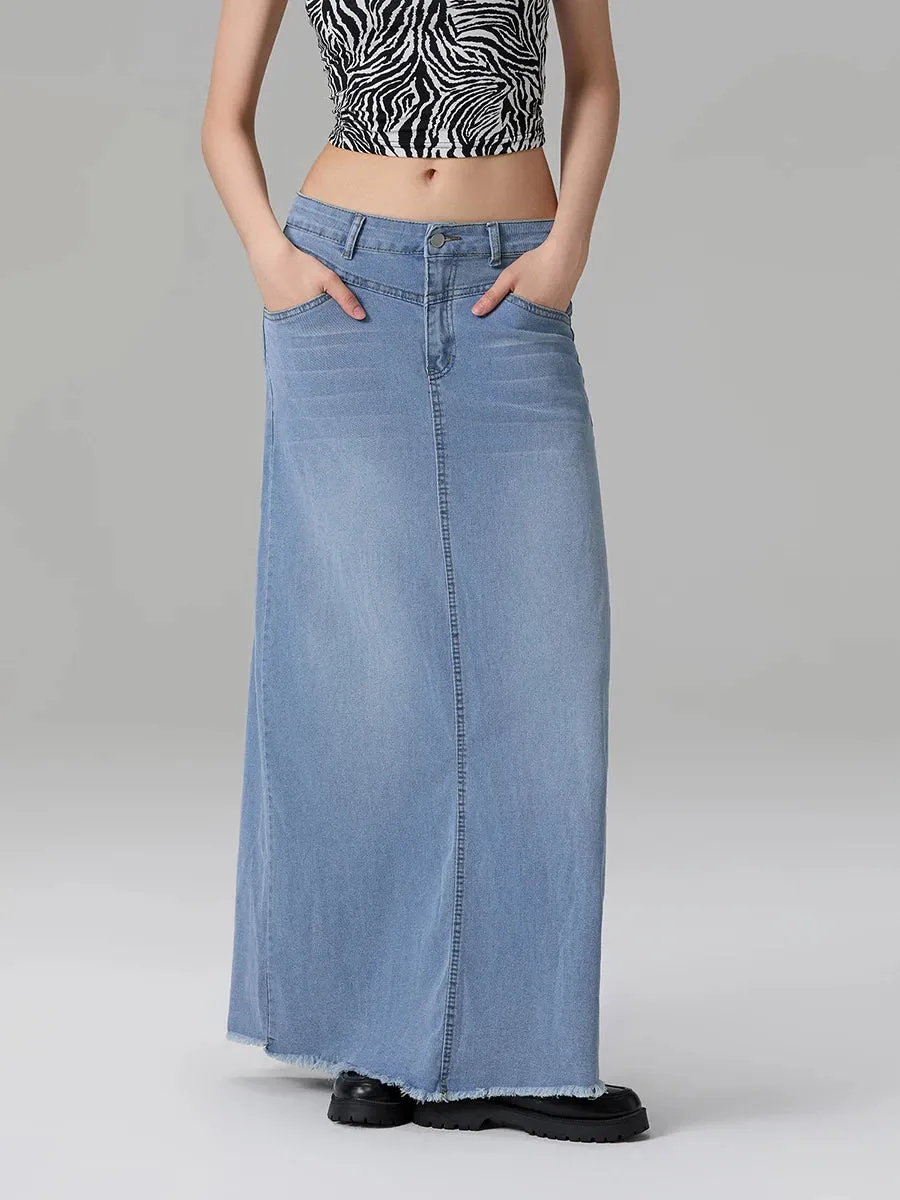 Back-Slit Maxi Jean Skirt