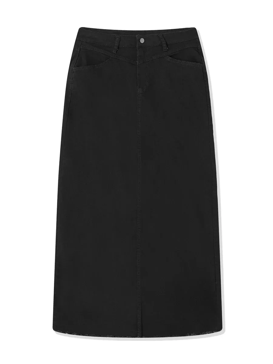 Back-Slit Maxi Jean Skirt