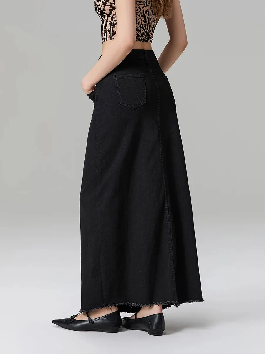 Back-Slit Maxi Jean Skirt
