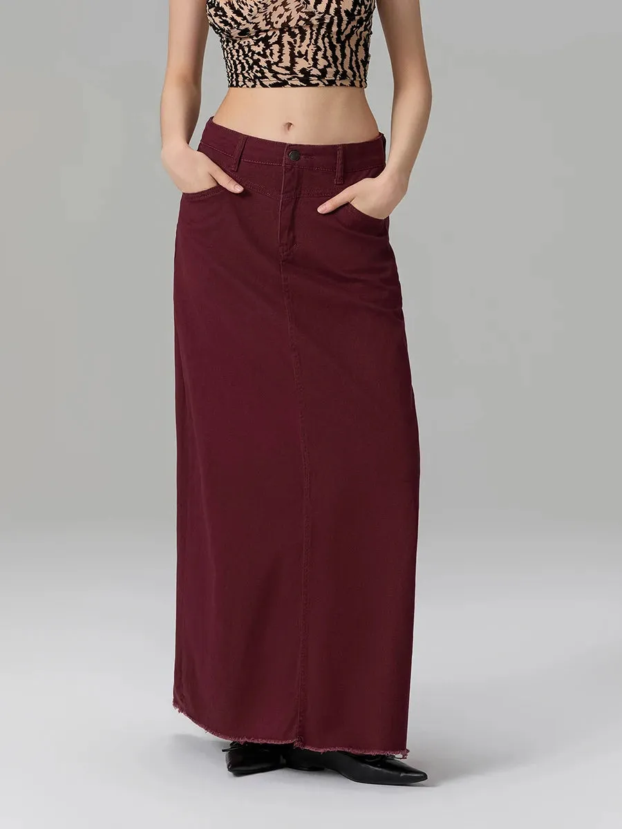 Back-Slit Maxi Jean Skirt