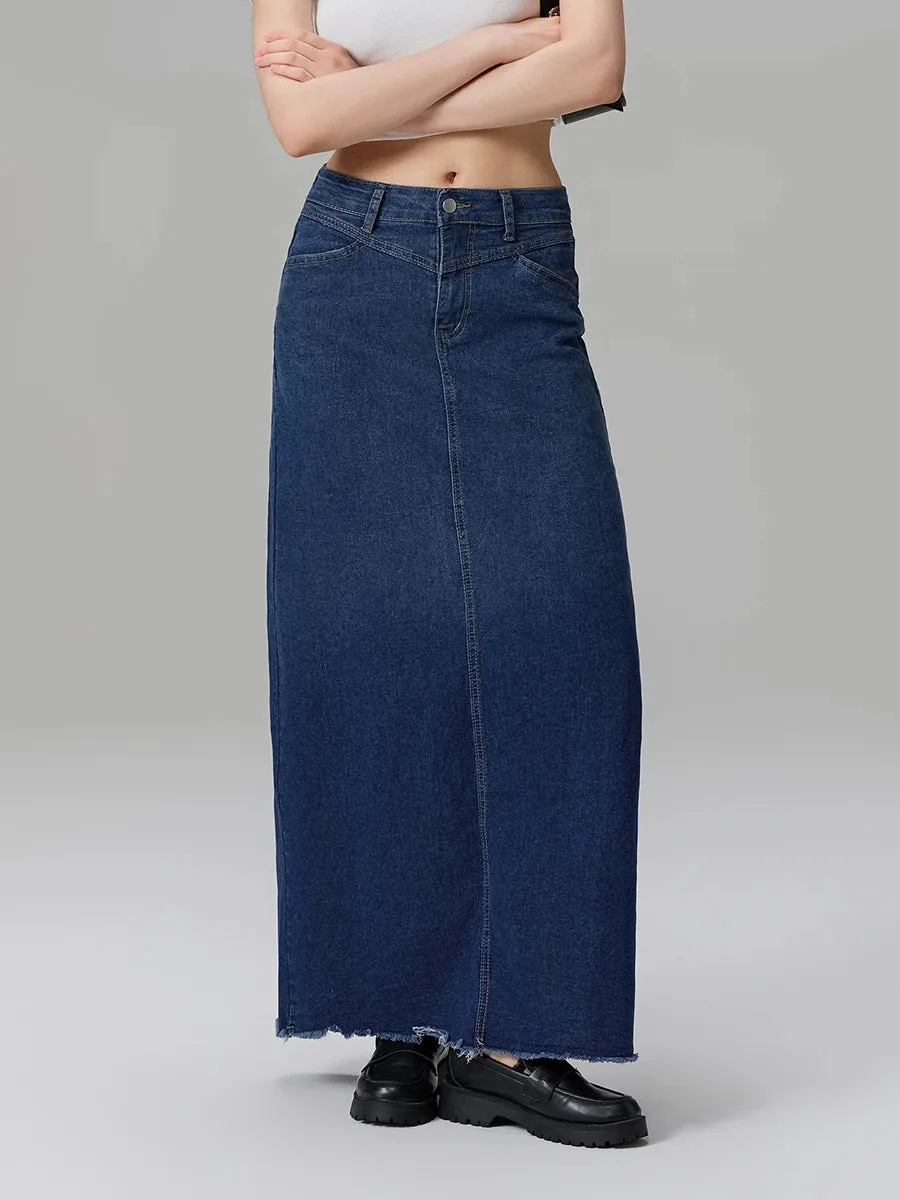 Back-Slit Maxi Jean Skirt