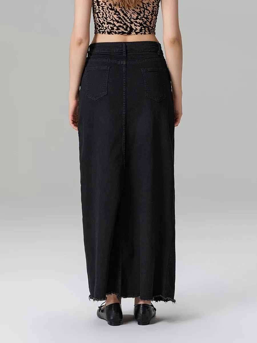 Back-Slit Maxi Jean Skirt