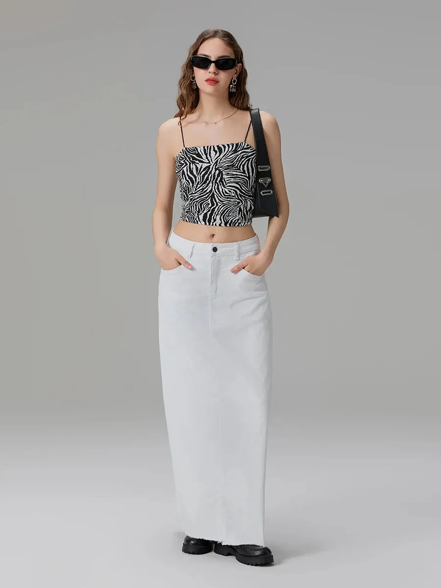 Back-Slit Maxi Jean Skirt