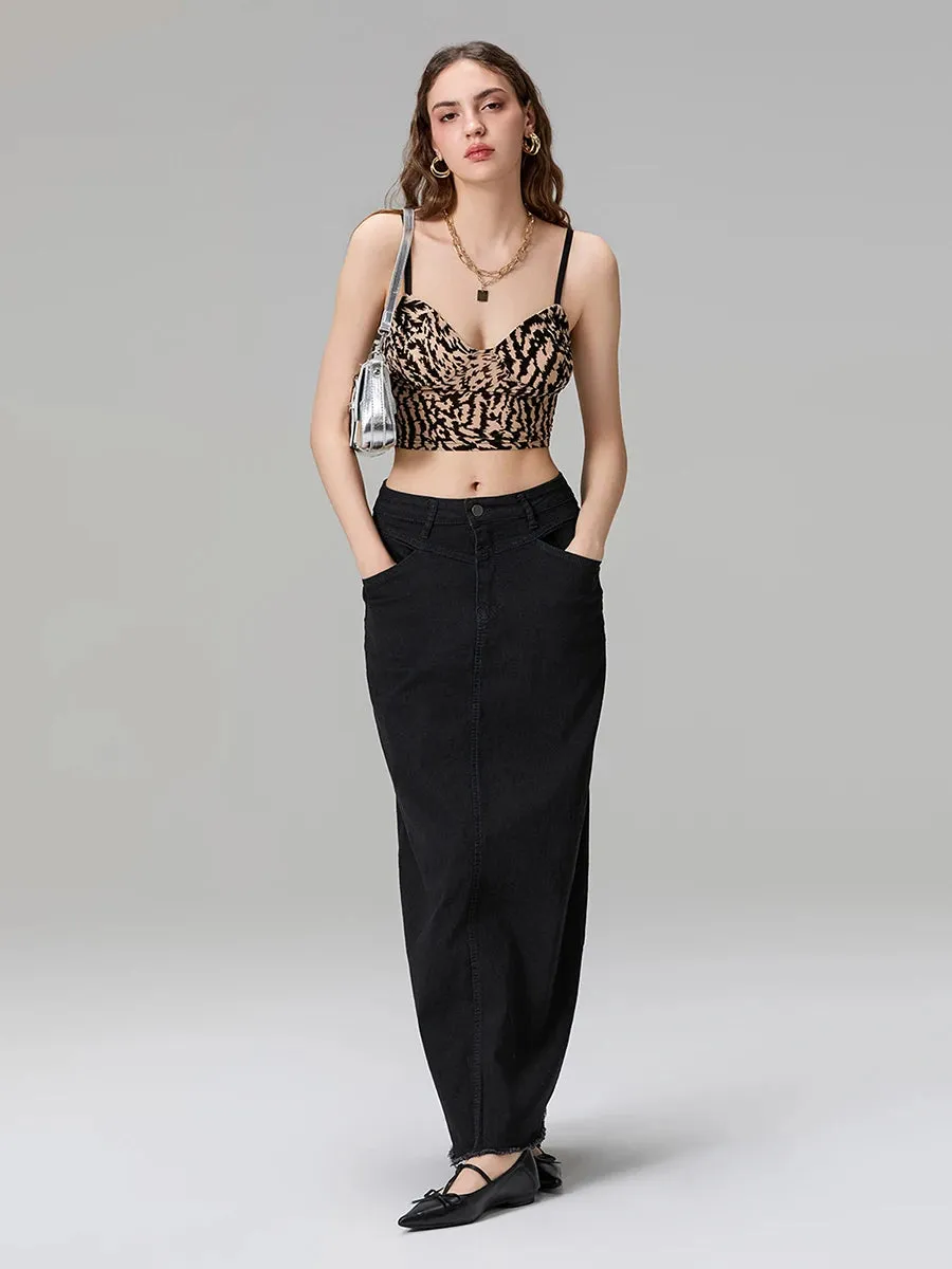 Back-Slit Maxi Jean Skirt