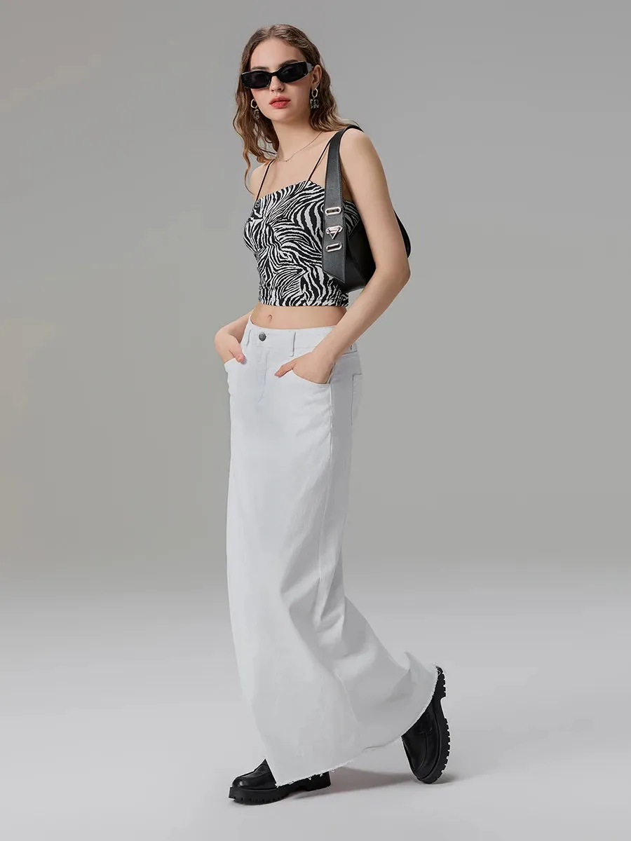 Back-Slit Maxi Jean Skirt