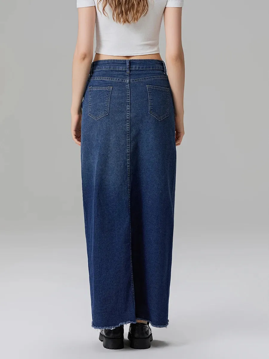 Back-Slit Maxi Jean Skirt