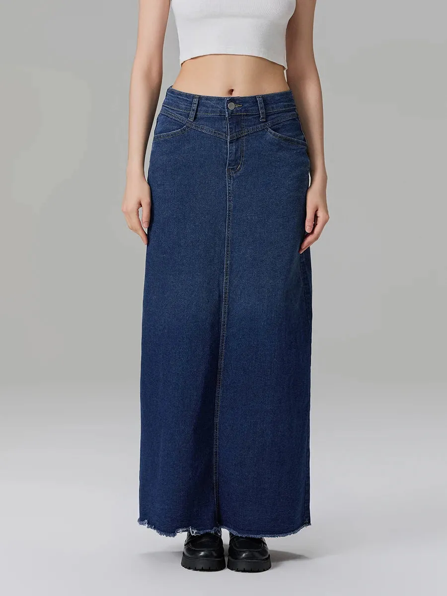 Back-Slit Maxi Jean Skirt