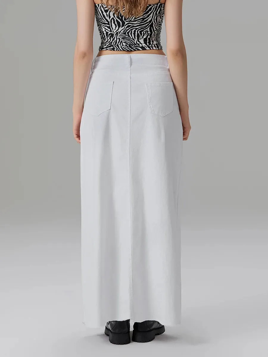 Back-Slit Maxi Jean Skirt