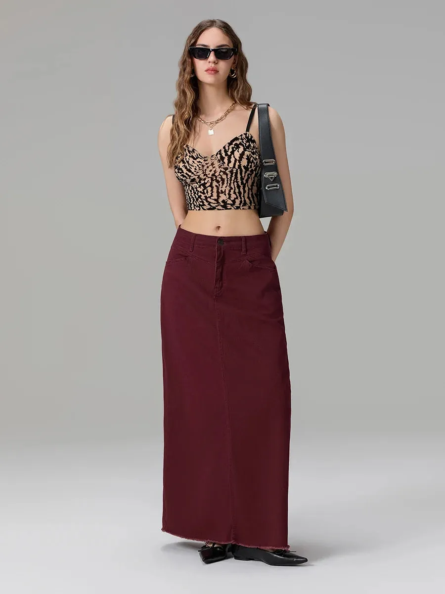 Back-Slit Maxi Jean Skirt
