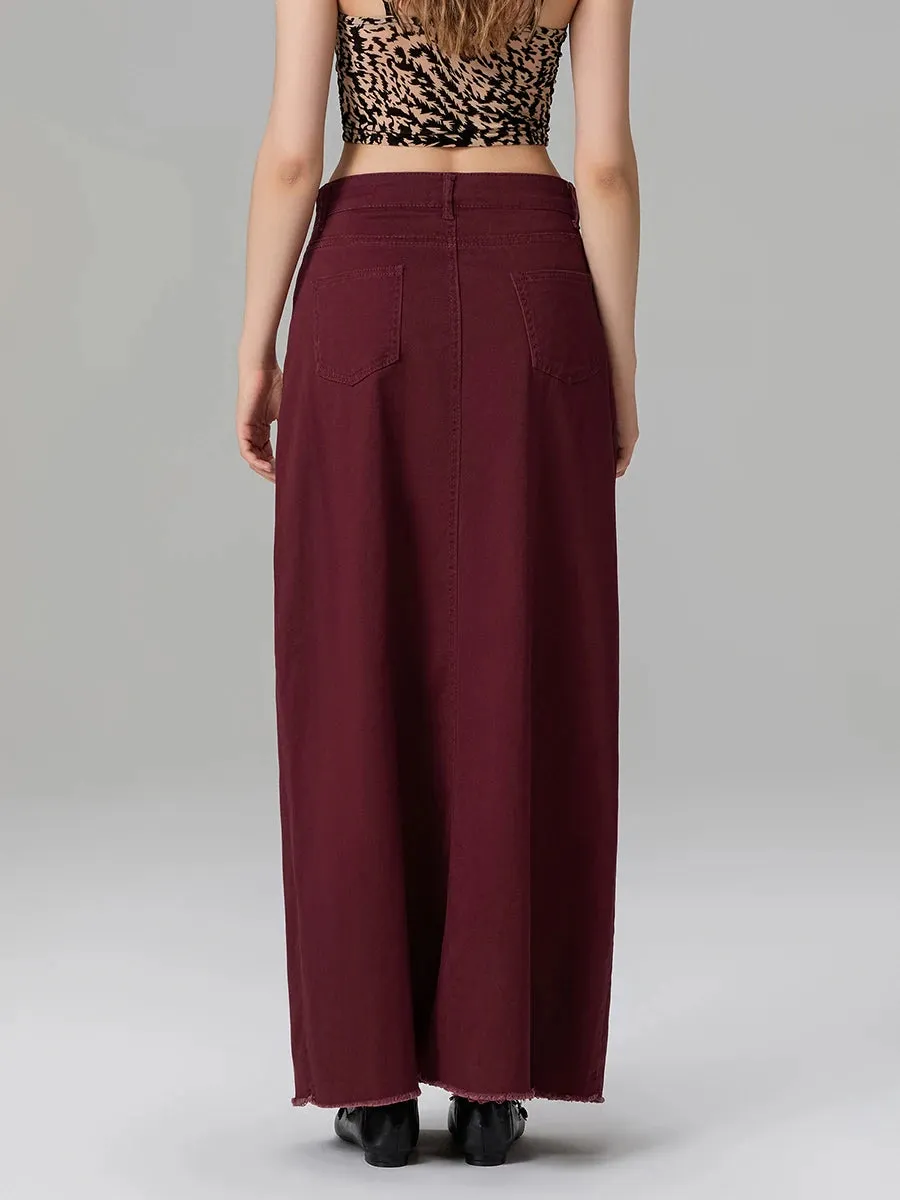 Back-Slit Maxi Jean Skirt