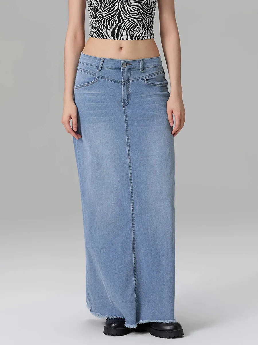 Back-Slit Maxi Jean Skirt