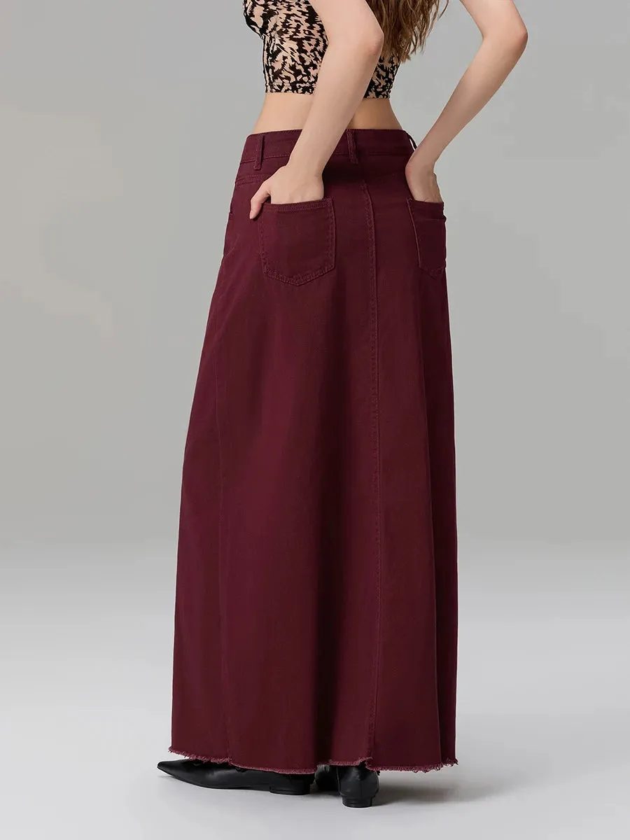 Back-Slit Maxi Jean Skirt