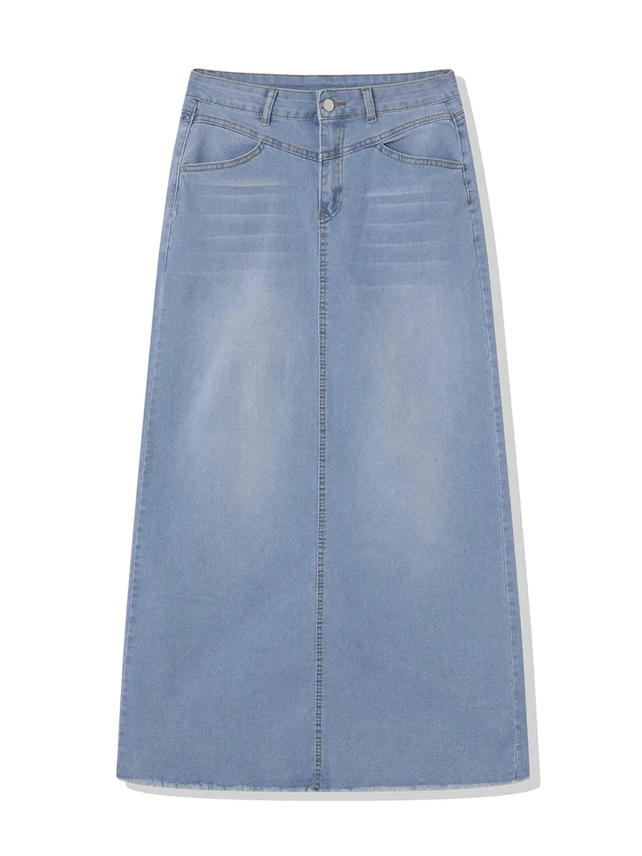Back-Slit Maxi Jean Skirt