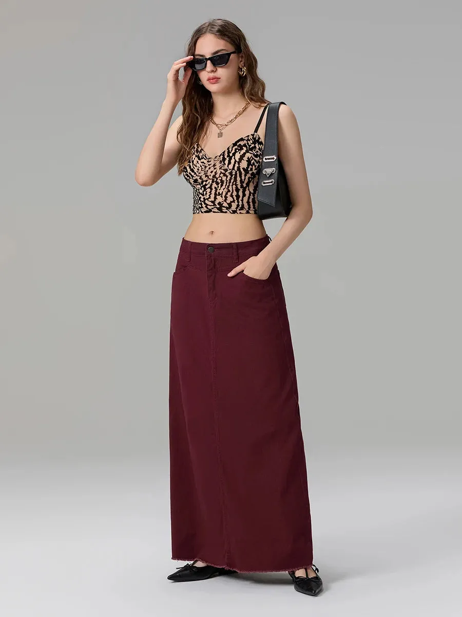 Back-Slit Maxi Jean Skirt