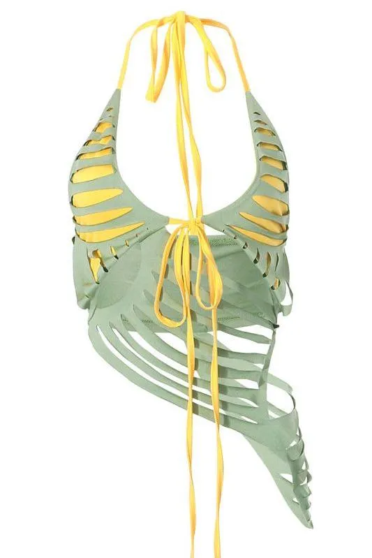 Backless halterneck strap burnt slim fit top