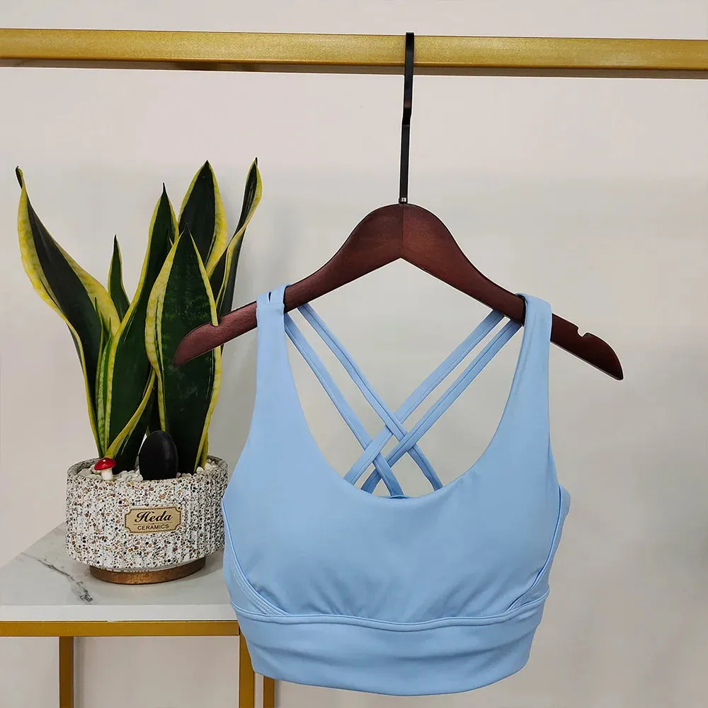 Backless Sports Bra White - Yoga Bra with Push-Up Open Back Straps, Gym Tank Tops with Moisture Wicking, Removable Pad Workout Tops for Women