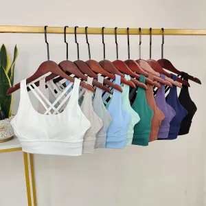 Backless Sports Bra White - Yoga Bra with Push-Up Open Back Straps, Gym Tank Tops with Moisture Wicking, Removable Pad Workout Tops for Women