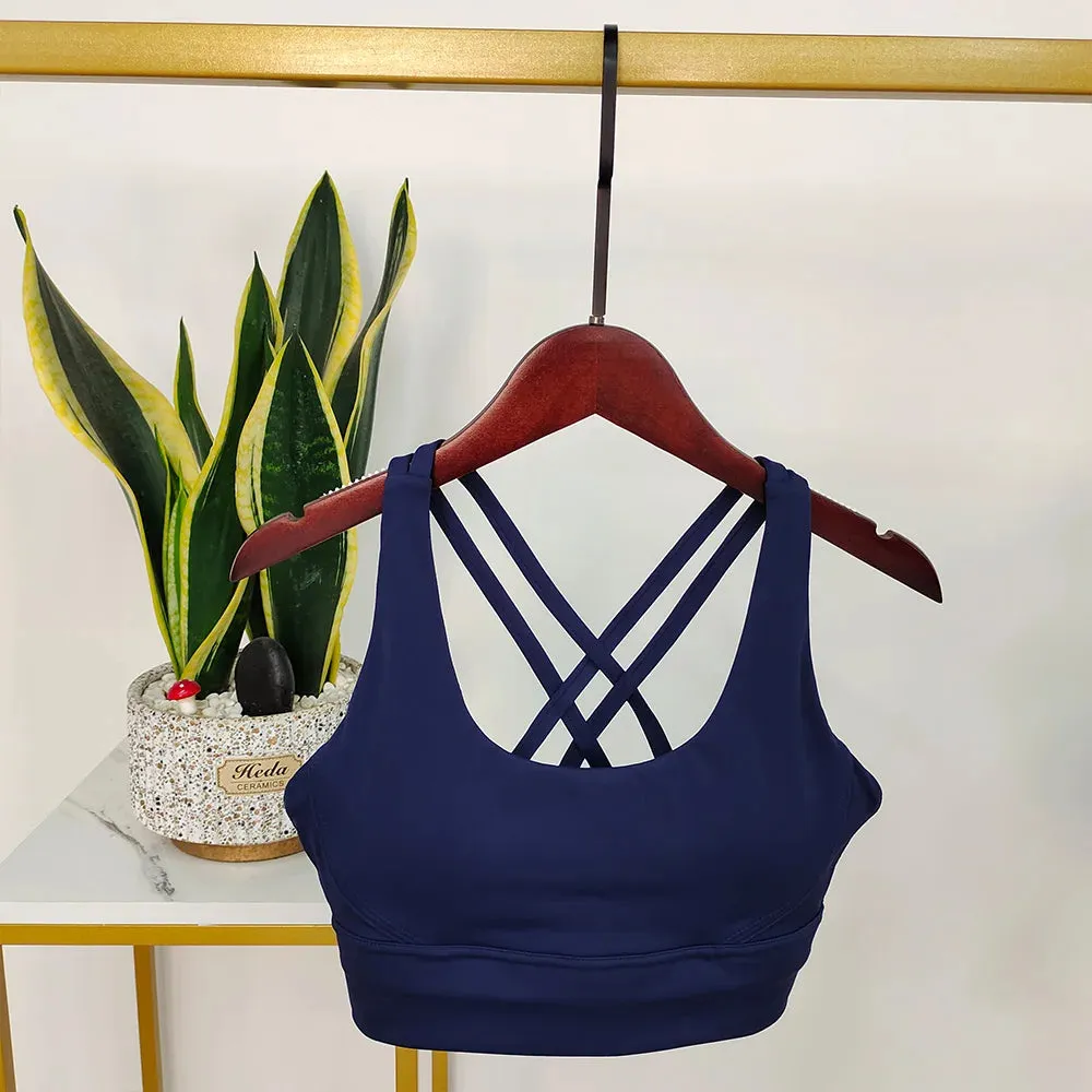 Backless Sports Bra White - Yoga Bra with Push-Up Open Back Straps, Gym Tank Tops with Moisture Wicking, Removable Pad Workout Tops for Women