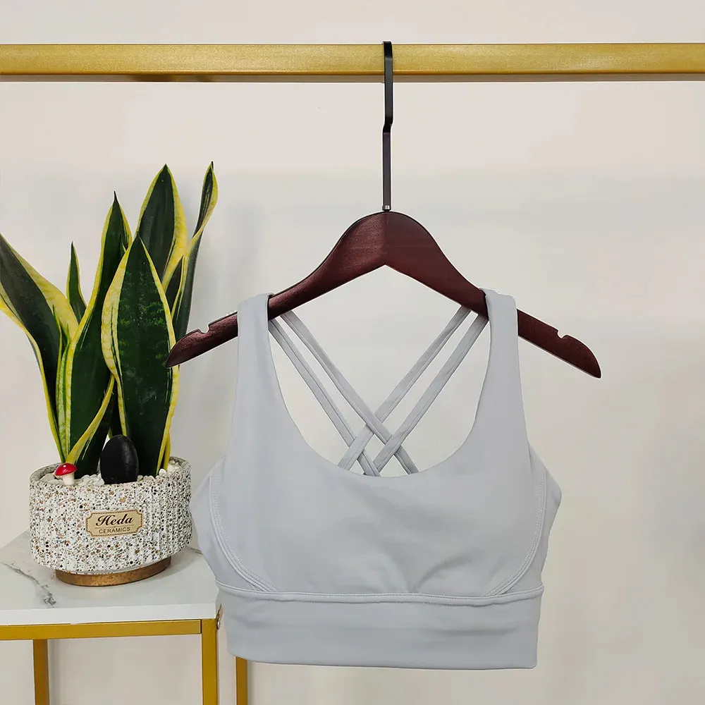 Backless Sports Bra White - Yoga Bra with Push-Up Open Back Straps, Gym Tank Tops with Moisture Wicking, Removable Pad Workout Tops for Women