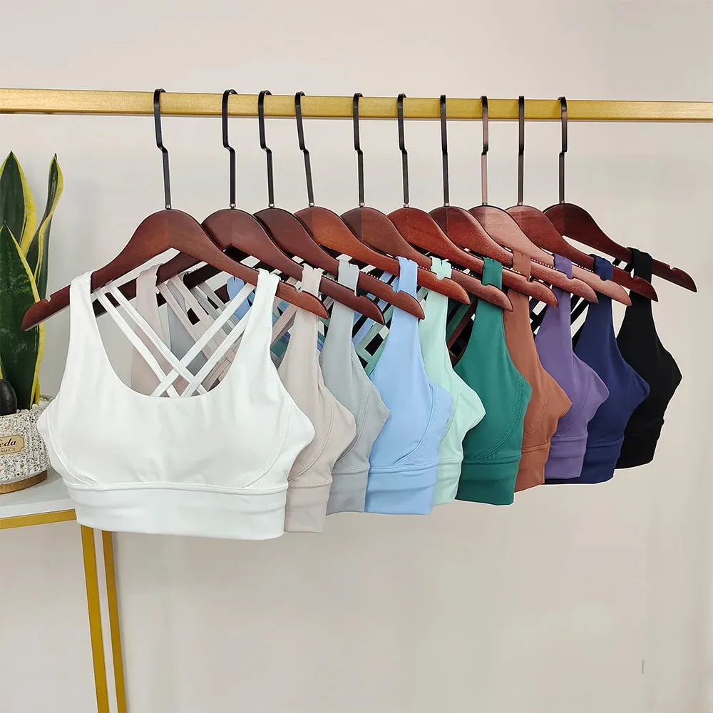 Backless Sports Bra White - Yoga Bra with Push-Up Open Back Straps, Gym Tank Tops with Moisture Wicking, Removable Pad Workout Tops for Women