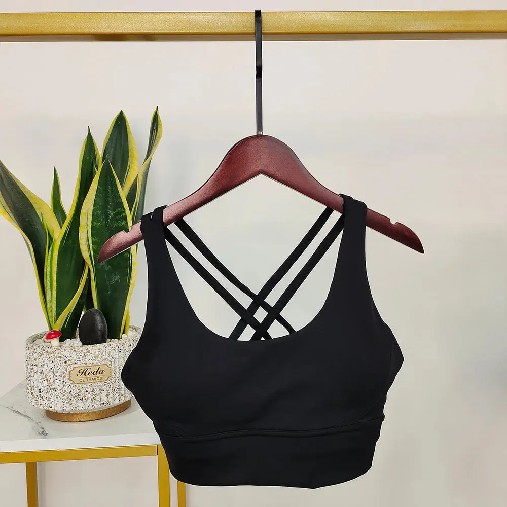 Backless Sports Bra White - Yoga Bra with Push-Up Open Back Straps, Gym Tank Tops with Moisture Wicking, Removable Pad Workout Tops for Women