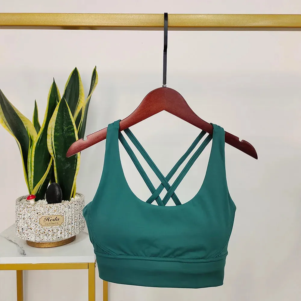 Backless Sports Bra White - Yoga Bra with Push-Up Open Back Straps, Gym Tank Tops with Moisture Wicking, Removable Pad Workout Tops for Women