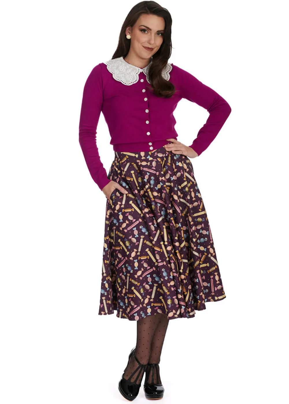 Banned Candy 50's Swing Skirt Aubergine