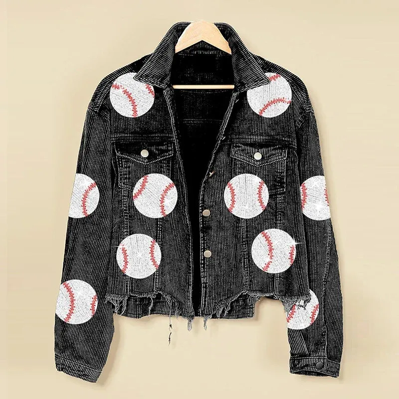Baseball Corduroy Sequin Bomber Jacket