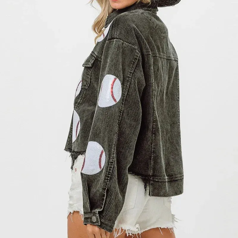 Baseball Corduroy Sequin Bomber Jacket