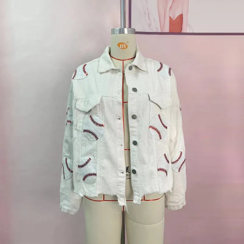 Baseball Corduroy Sequin Bomber Jacket