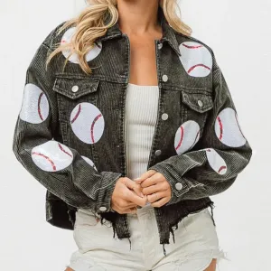 Baseball Corduroy Sequin Bomber Jacket