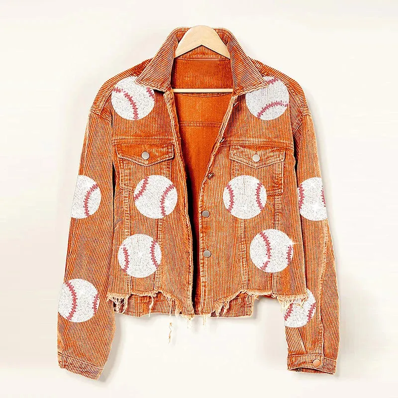 Baseball Corduroy Sequin Bomber Jacket