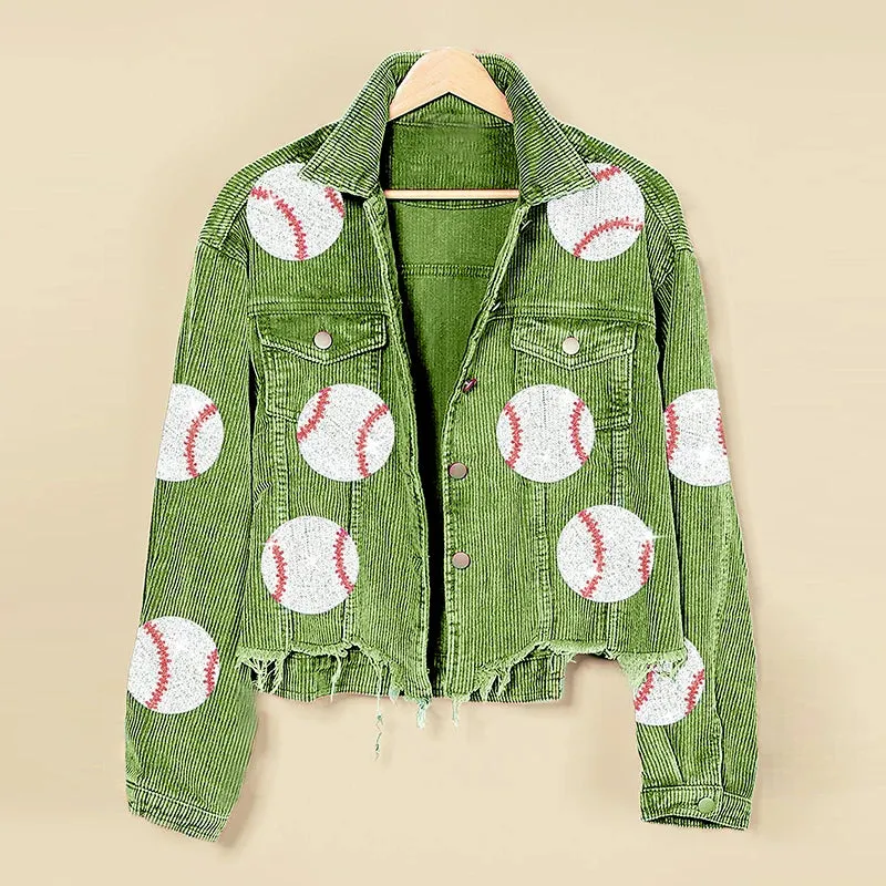 Baseball Corduroy Sequin Bomber Jacket