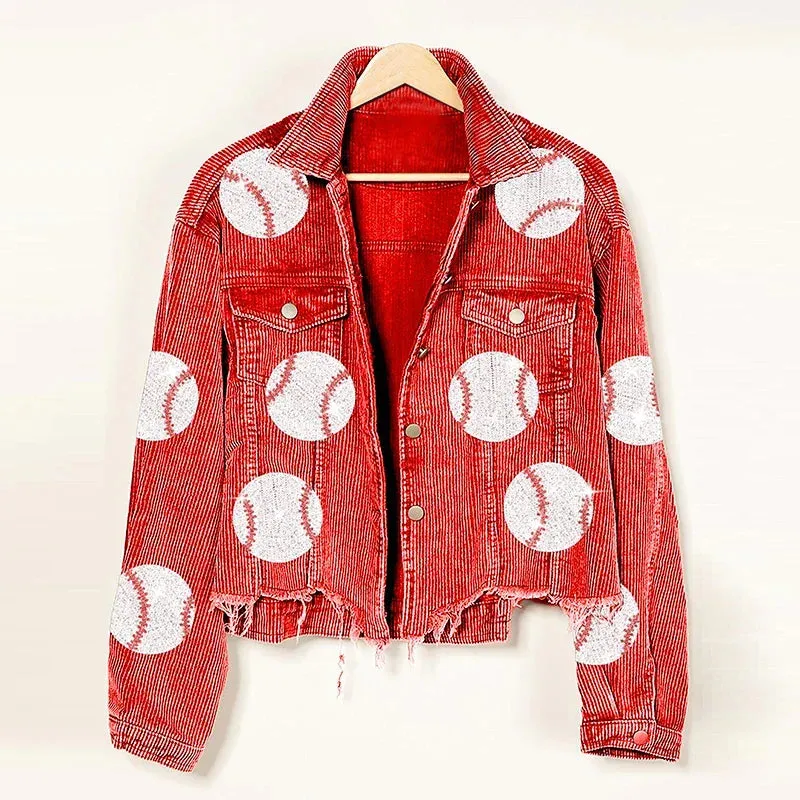 Baseball Corduroy Sequin Bomber Jacket