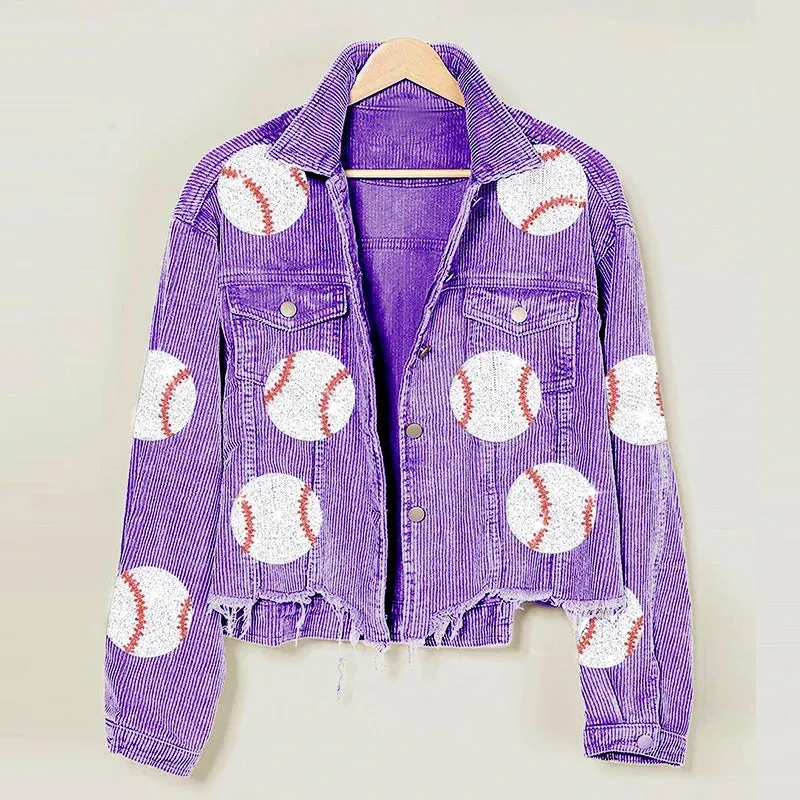 Baseball Corduroy Sequin Bomber Jacket