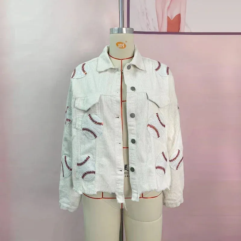 Baseball Corduroy Sequin Bomber Jacket