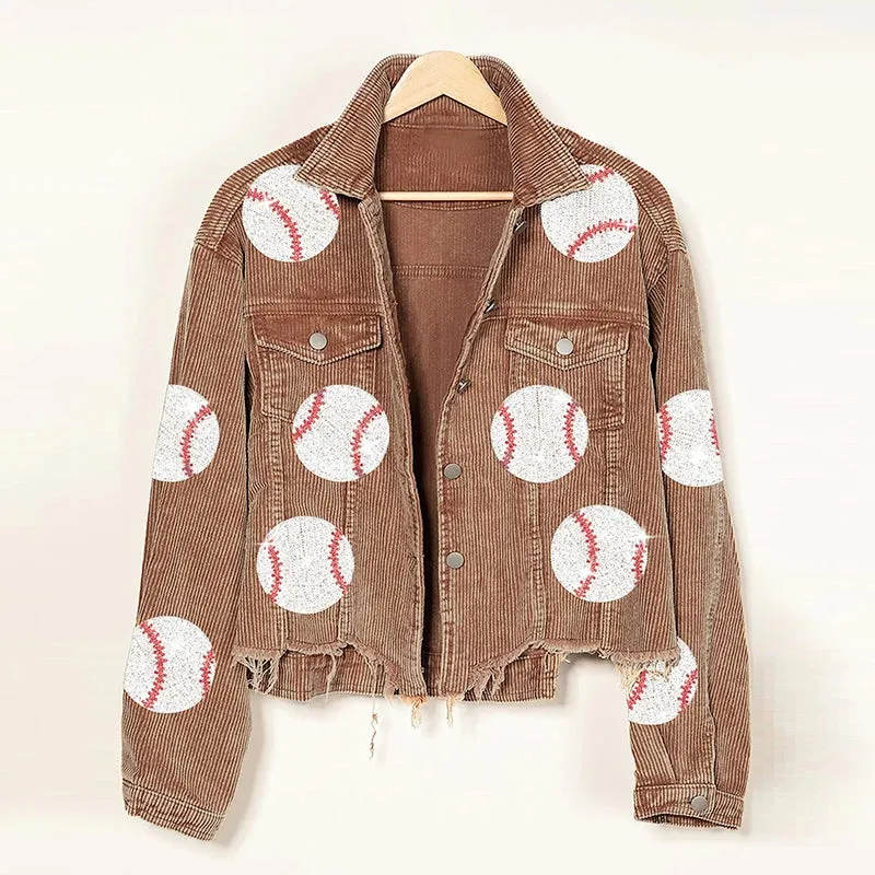 Baseball Corduroy Sequin Bomber Jacket
