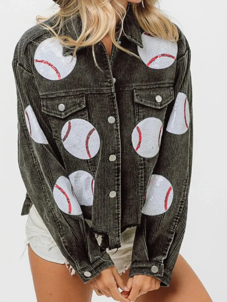Baseball Corduroy Sequin Bomber Jacket