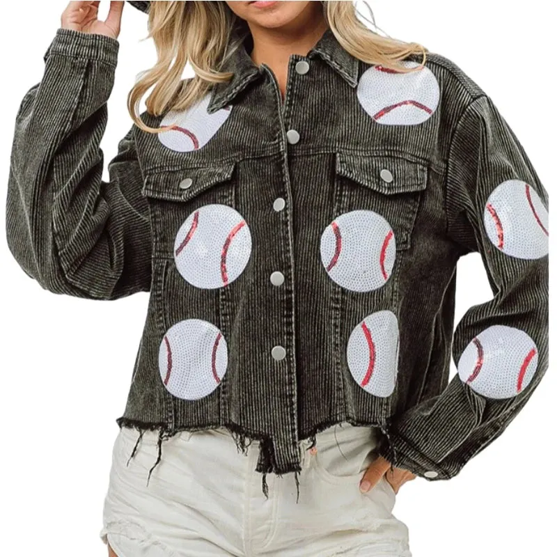 Baseball Corduroy Sequin Bomber Jacket