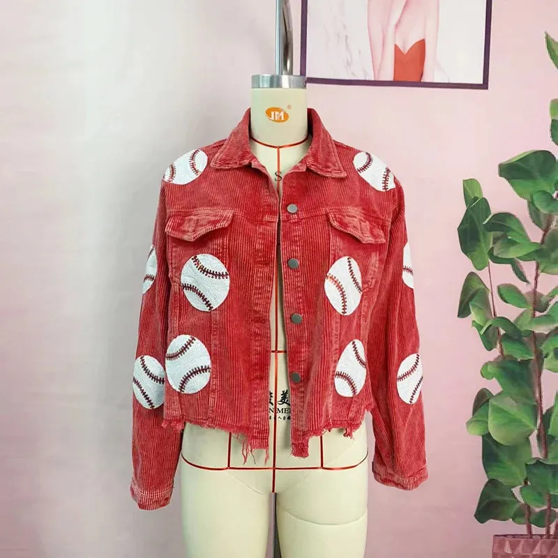 Baseball Corduroy Sequin Bomber Jacket