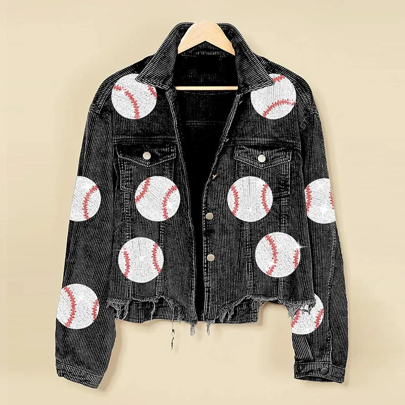 Baseball Corduroy Sequin Bomber Jacket