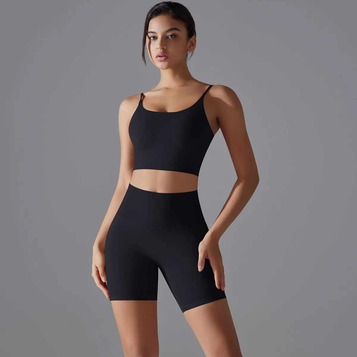 Beautiful Back High Waist Shorts Running Two Piece Set