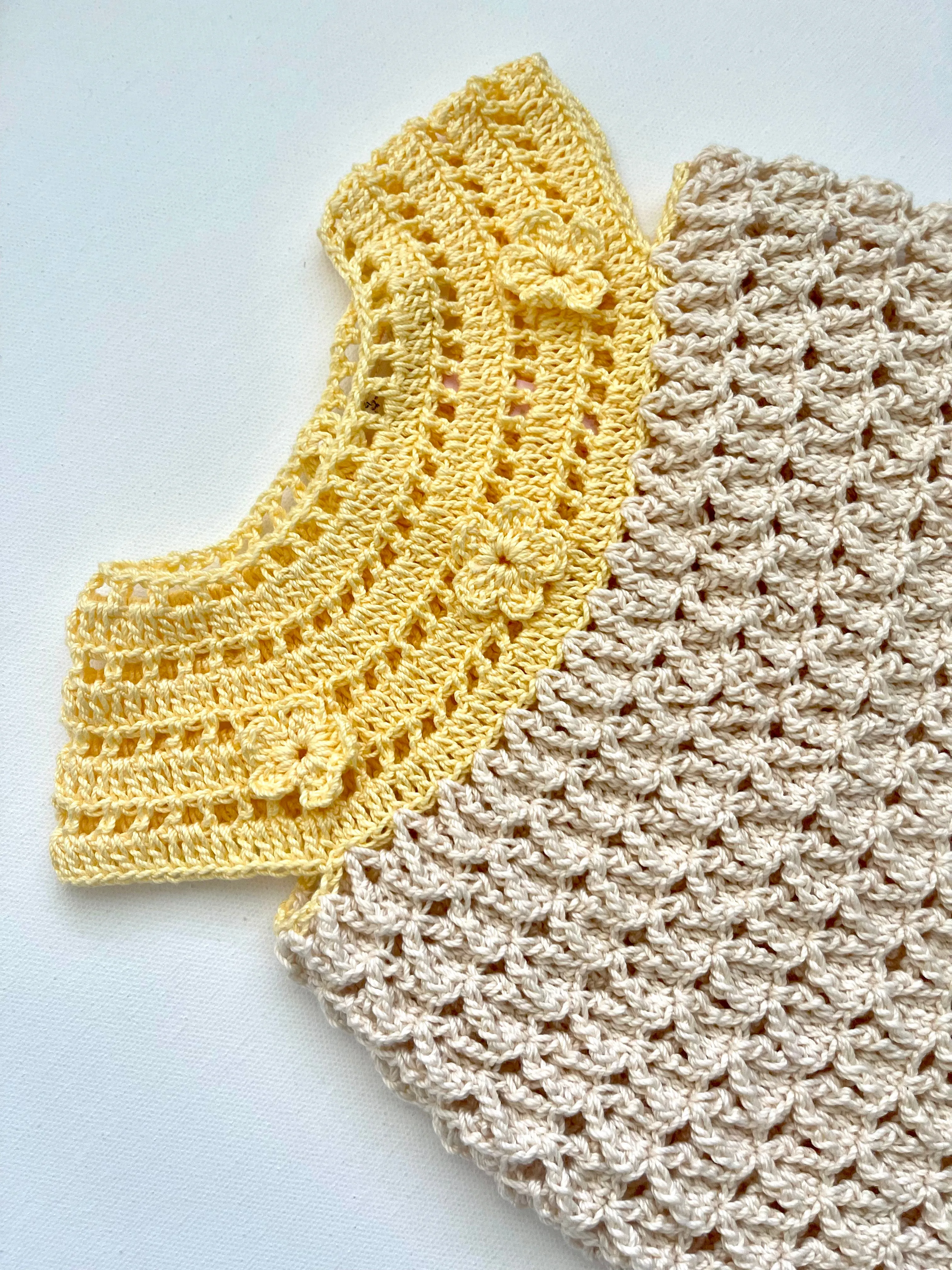 Beige & Yellow Crochet Girl Dress outfit Set