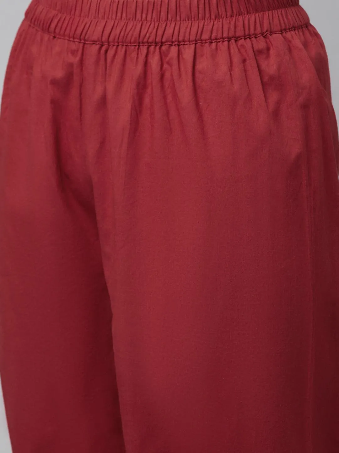 Beige Cotton A-Line Kurta Hem Cuffed Pant Set