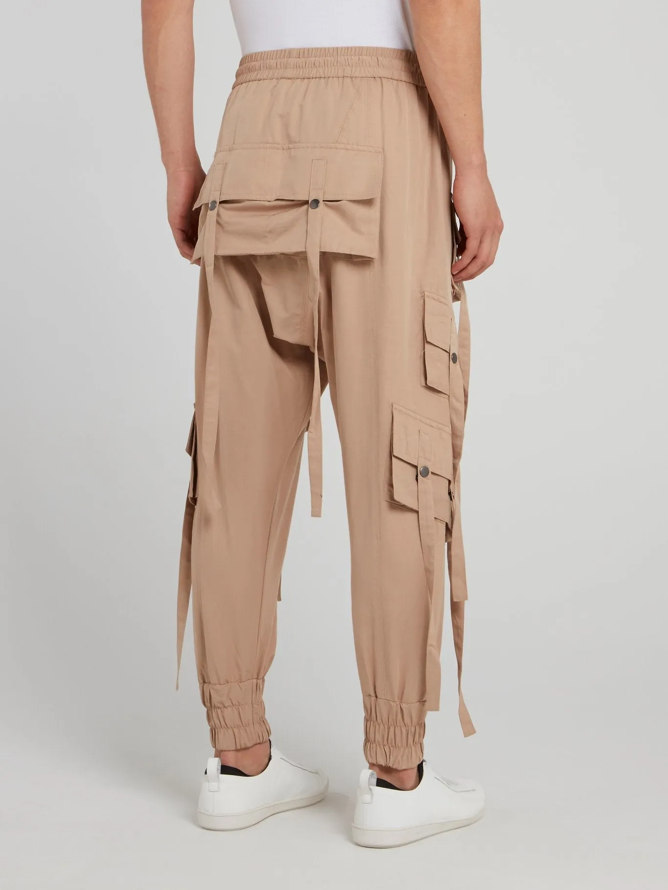 Beige Multi Pocket Drawstring Pants