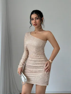 Beige One Shoulder Dress